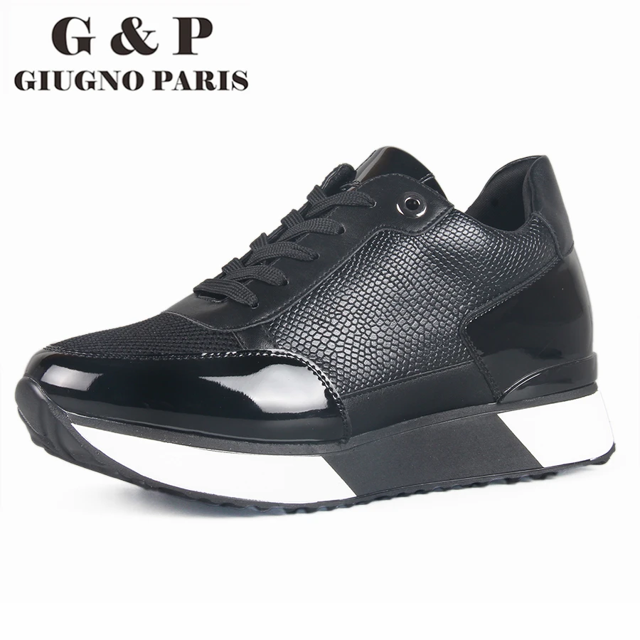 Women Sneakers Shoes Super-Comfortable Hidden-Heel Lace-Up Black