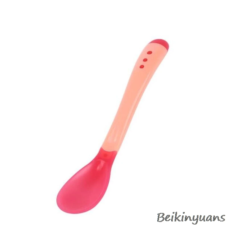 Детская миска для кормления, ложка с датчиком температуры, вилка, тарелки для обучения, детская посуда, миска для кормления детей - Цвет: Red spoon