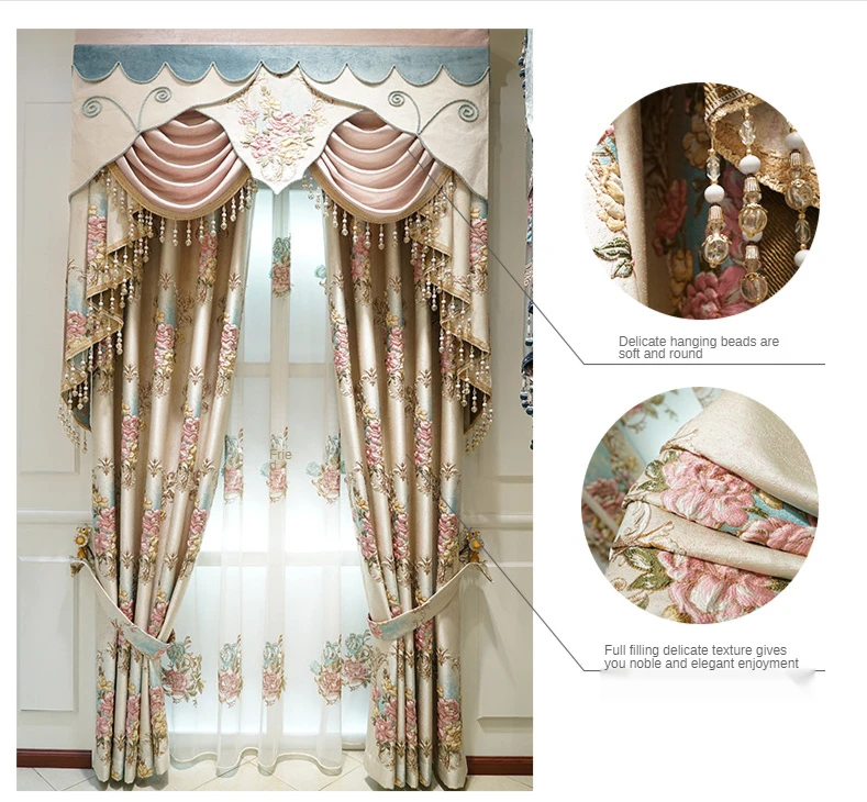 European Style Curtain Tulle Curtains for Living Room Bedroom Balcony 3D Precision Jacquard Curtains High Blackout Curtains thermal curtains