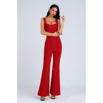 

2020 Summer New Slim Bandage Jumpsuit Sexy Sleeveless Solid Color Jumpsuit Fashion Club Party Clothing Elegant Ladies Workwear