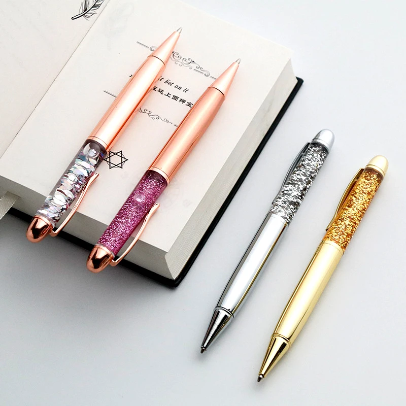 

50pcs/Lot Beautiful Rose Gold Foil Quicksand Pen Metal Rollerball Ballpoint Pen Gift Silver