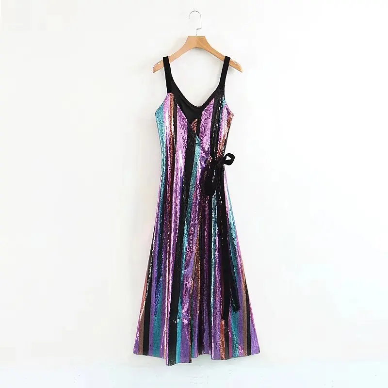 

2018 Western Style Early Spring Women's Dress New Style Sequin Lace-up Dress
