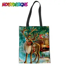 Бесшумная дизайнерская Рождественская Парусиновая Сумка-тоут для оленей, повседневная сумка для рук, складная сумка на плечо для женщин и девочек, Прямая поставка