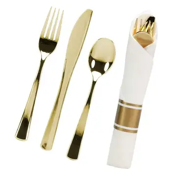 

25pcs/ Set Three Colors PS Fork Knife Spoon Spoon Disposable Plastic Tableware Set Upscale Catering Wedding Party Supplies