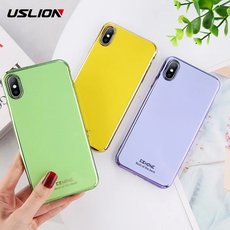 

USLION Electroplated Candy Color Phone Case For iPhone X XS XR Xs Max 6 6s 7 8 Plus Soft TPU Silicone Simple Back Cover