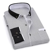 Мужская модная повседневная рубашка с длинными рукавами и принтом, облегающая мужская деловая рубашка, брендовая мужская одежда, мягкая удобная