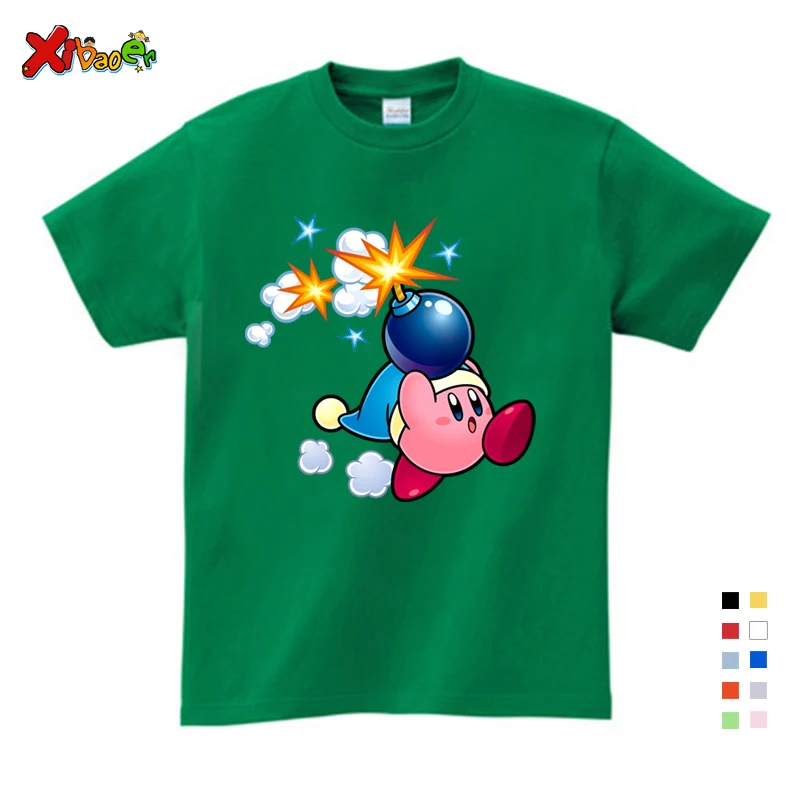 Kids T-shirt Г. Милая футболка для девочек с изображением Кирби Детские футболки с героями игр Детские летние топы для мальчиков с изображением героев мультфильма «Кирби», с розовым рисунком - Цвет: Kids T-shirt