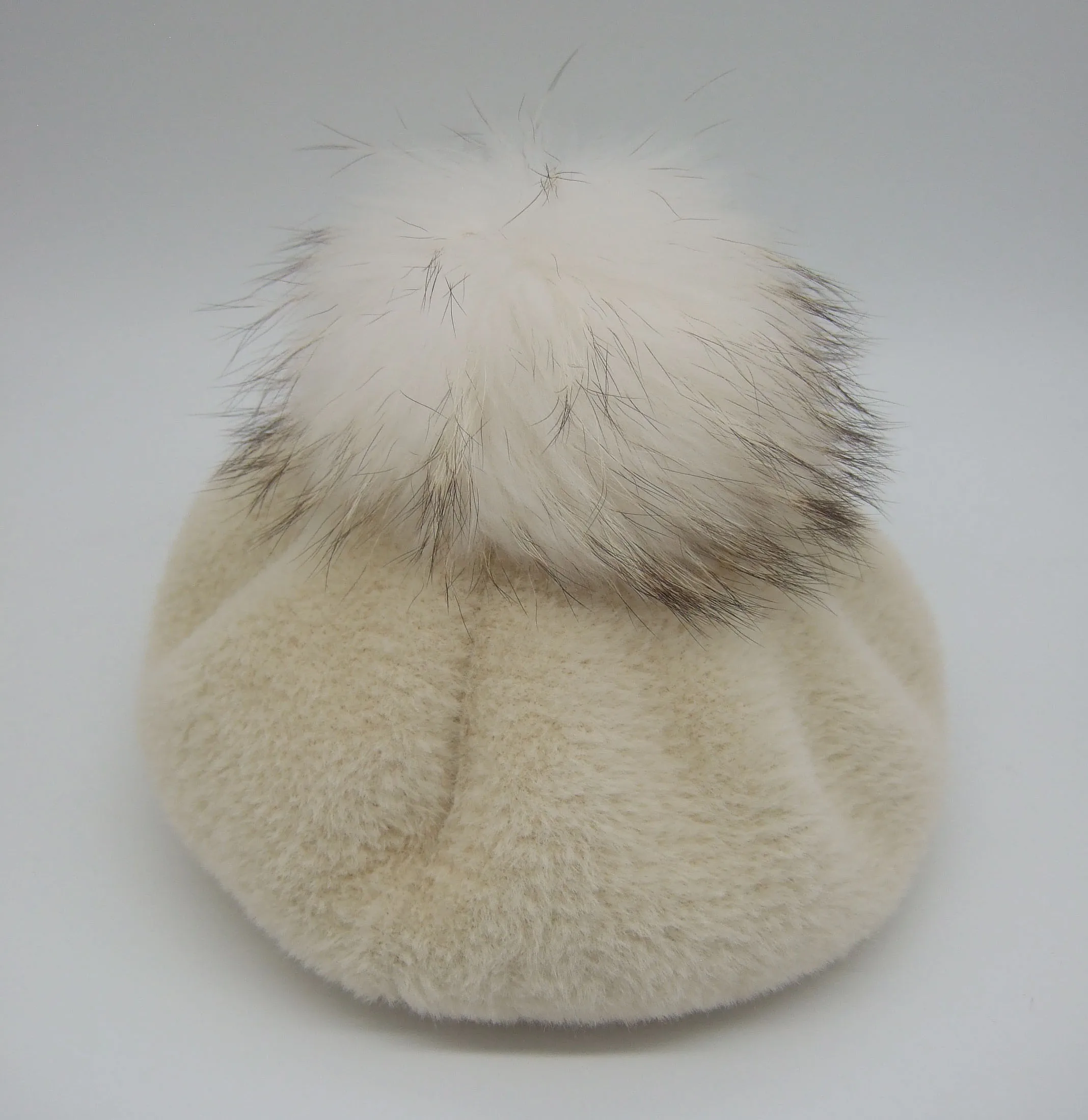white pompom Зимние женские повседневные шерстяные береты шапки толстые теплые енот 14 см Настоящий мех помпон вязаные кашемировые береты шапки зимняя шапка для девочек - Цвет: white pompom