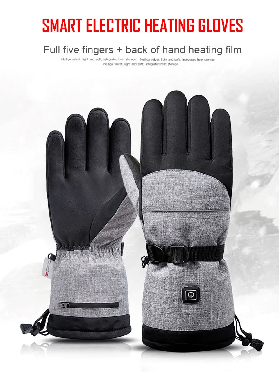 LOOGDEEL Electric Heating Snowmobile Snowboard Ski Gloves Snow Mittens Windproof Waterproof Durable Snowboarding Skiing Gloves