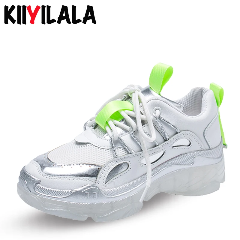 Женские кроссовки Kiiyilala сетчатые на платформе с прозрачной подошвой | Обувь