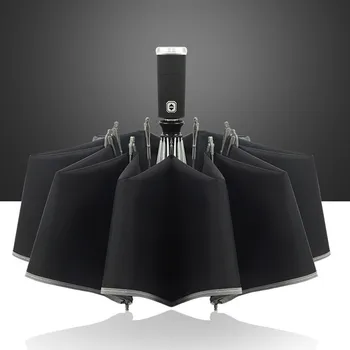 

Windproof Automatic Fold Inverted Umbrella With LED Flashlight Car Reverse Umbrella Reflective Stripe Rain Sun Umbrella