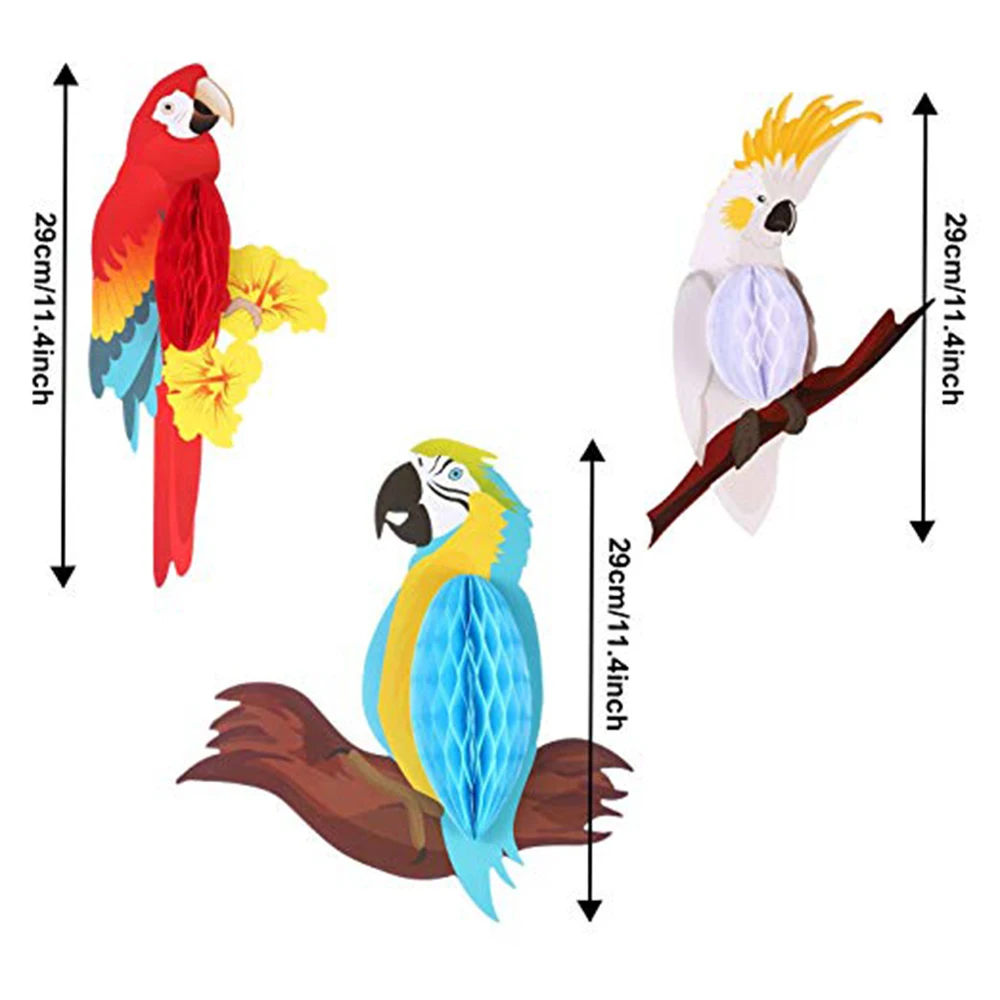 

3pcs Summer Parrot Party Hanging Paper Bird Ornament for Hawaiian Tropical Beach Wedding Birthday Decorations