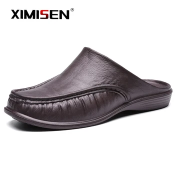 

XIMISEN Shoes Casual Slippers British Wind Baotou Half Drag Leather Men Shoes Breathable Slip on Lazy Loafers Men's Plus Size 47