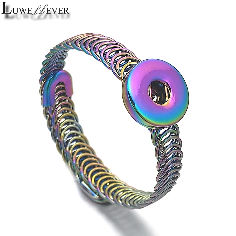 New 232 Vintage Iron Elastic 18mm Snap Button Bracelet Bangle