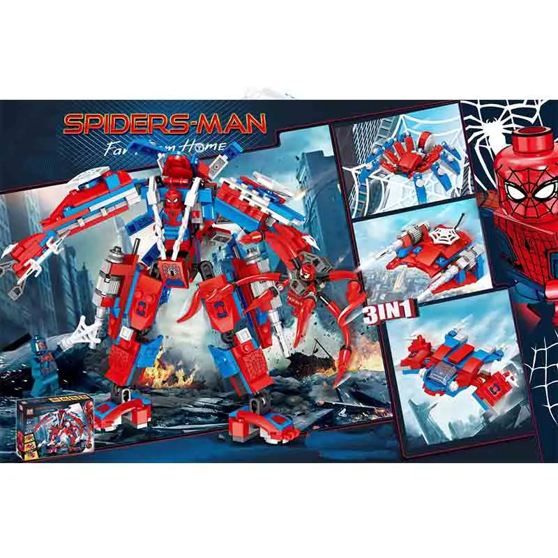 3 в 1 Мстители 4 Человек-паук механические Строительные Компоненты Кирпичи игрушки для мальчиков