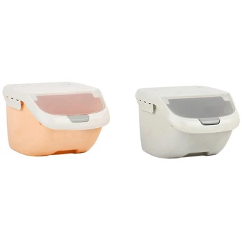 

2 Pcs 6Kg Rice Storage Box Sealed Moisture-Proof Large Capacity Grain Flour Container Box Flip Cover Orange-S & Gray-S
