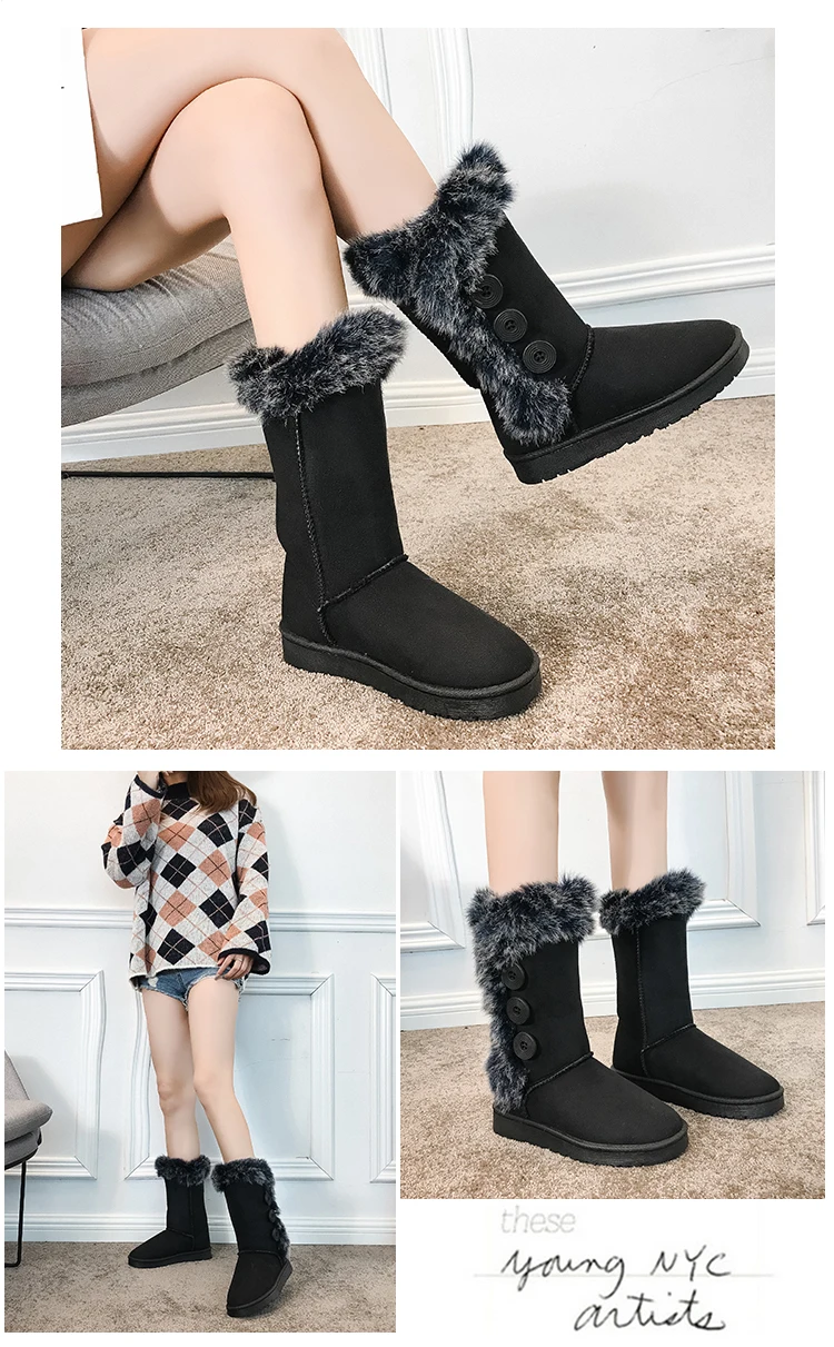 Зимние ботинки; женская обувь; коллекция года; зимние ботинки; ботинки на платформе с мехом; утепленные бархатные ботинки; длинные черные ботинки для девочек с пуговицами; большие размеры