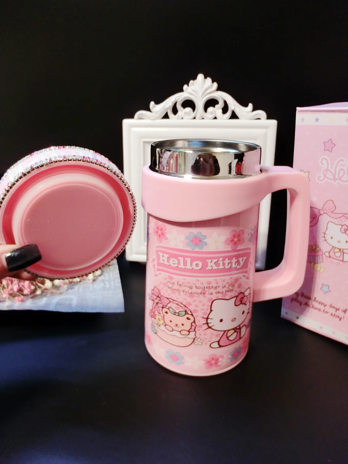 Hello kItty мультфильм нержавеющая сталь вакуумный портативный студентов детей Творческий алмаз инкрустированные воды дрель Изолированная кружка бутылка