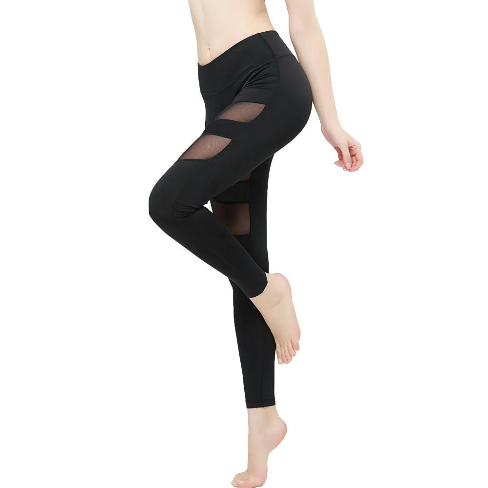 

Europe And America Fitness Large Size Sports Yoga Pants Sexy Hollow out Leggings Tight Trousers Gauze Women's