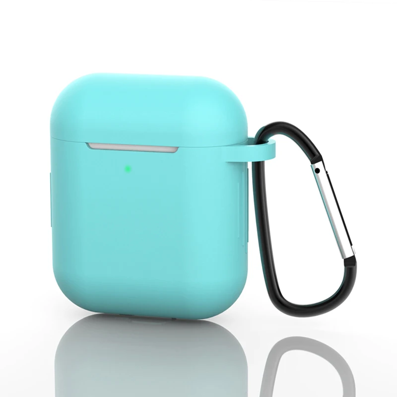 Силиконовый чехол с крюком для Apple Airpods Bluetooth беспроводные кожухи головных телефонов Чехол для зарядки наушников AirPods 2 милый чехол - Цвет: Mint Green