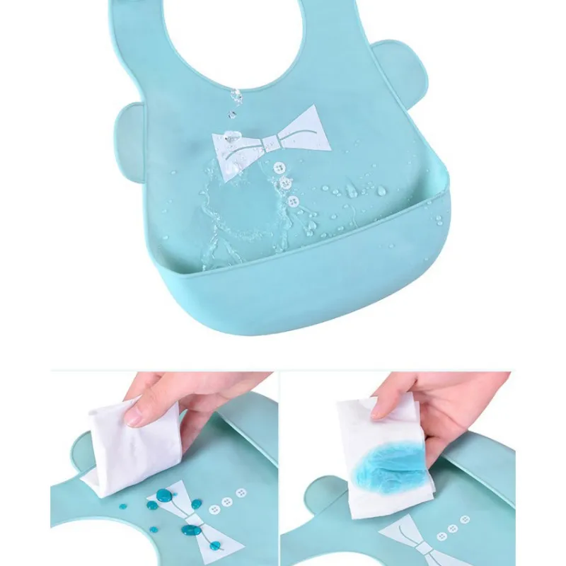 Soft Wearable Baby Silicone Bib Waterproof Easily Wipes Clean Keeps Stains Off Cute Bowknot Print Bibs