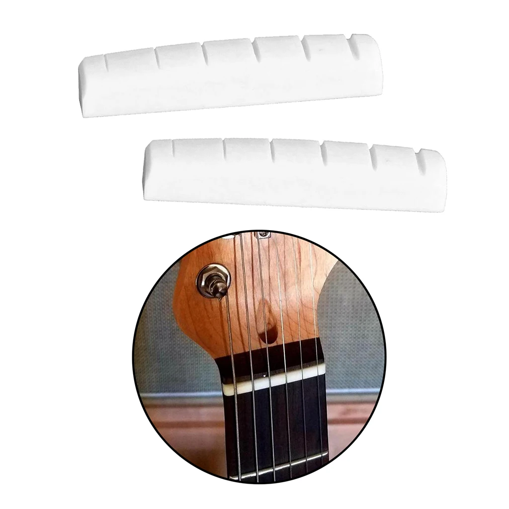 6 String Pre-Slotted Bone Guitar Nut Compatible Electric Guitar Acoustic Guitar White Unbleached.(Nut: 43×6×8.5mm)