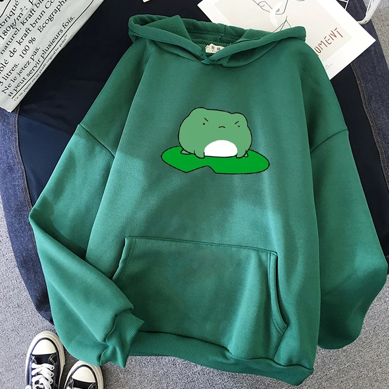 

winter Lotus leaf frog hoodie oversized Sweatshirt unisex men and women Harajuku Warm Pullover Pink Womens Korean style hoodies