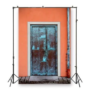 

HUAYI Blue Faded Painted iron door Decoration Orange Cement Wall Background Backdrop For Studio Photoshoot Photography D-5377