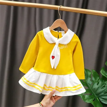 

New Toddler Baby Girls Long Sleeve Dresses Winter Autumn Splicing Sweet Preppy Style Red Tutu Dress Chilren Fall Clothes Outfits