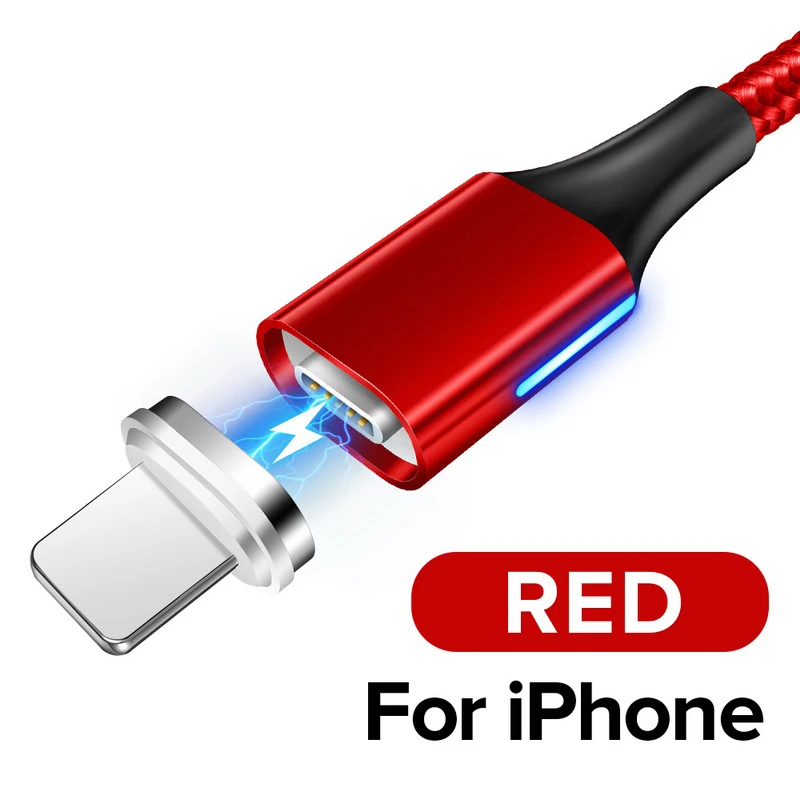 GETIHU 2 м 3 А магнитный кабель для быстрой зарядки 3,0 Micro USB для samsung iPhone XS type C зарядное устройство магнитный шнур для быстрой зарядки телефона - Цвет: For iPhone Red