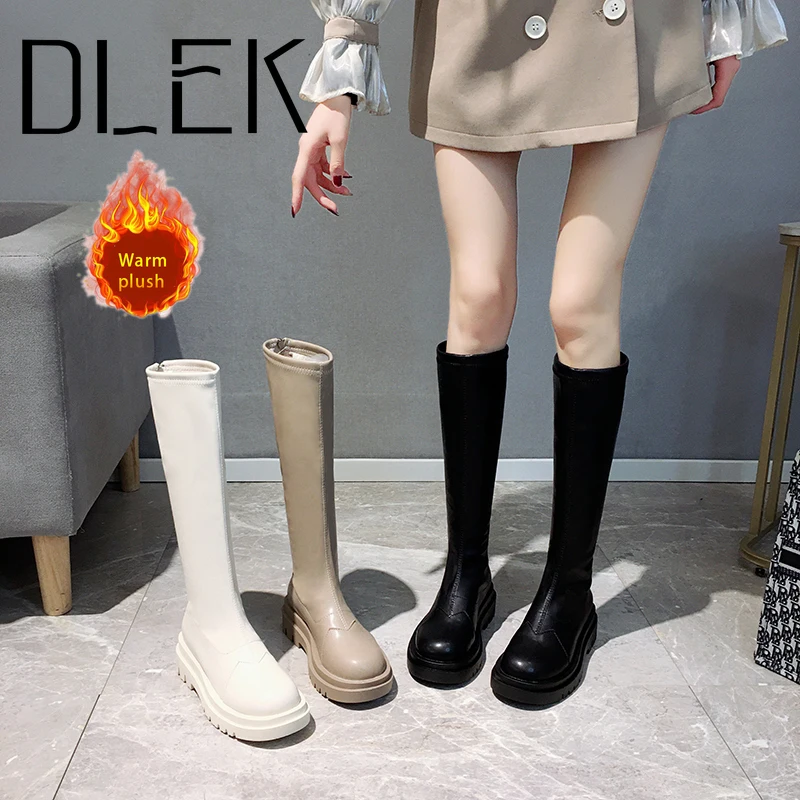 Chelsea Boot Plush-Shoes Round-Toe Female Black Knee-High Winter Women Zipper Fashion