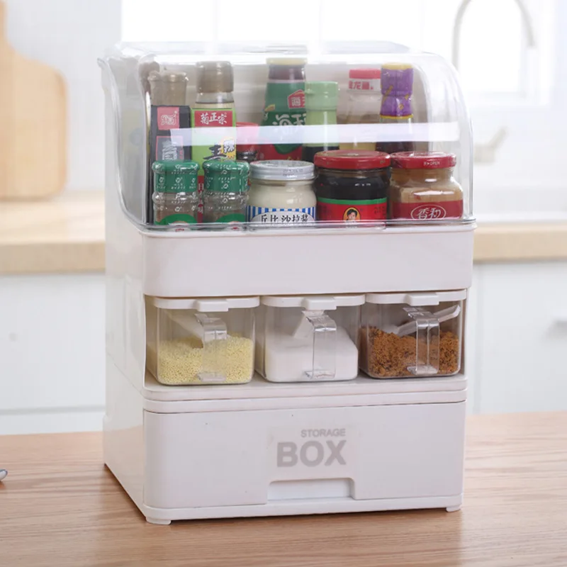 

New Style Multi-functional Seasoning Box Useful Product Sealed Jar with Lid Oiler Storage Shelf Drawer-type Kitchen Supplies Sto