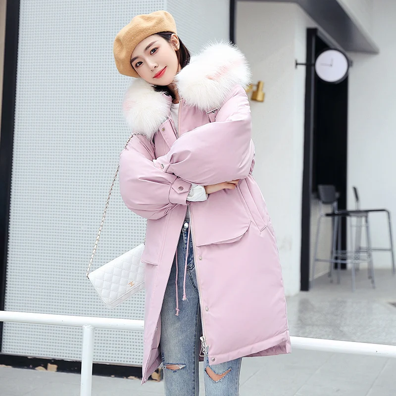 

2019 New Winter Women Parka Casual Sustans Pockets Fur Hooded A Line Thick Long Zipper Solid Snow Jackets Coats Plus Size Joker