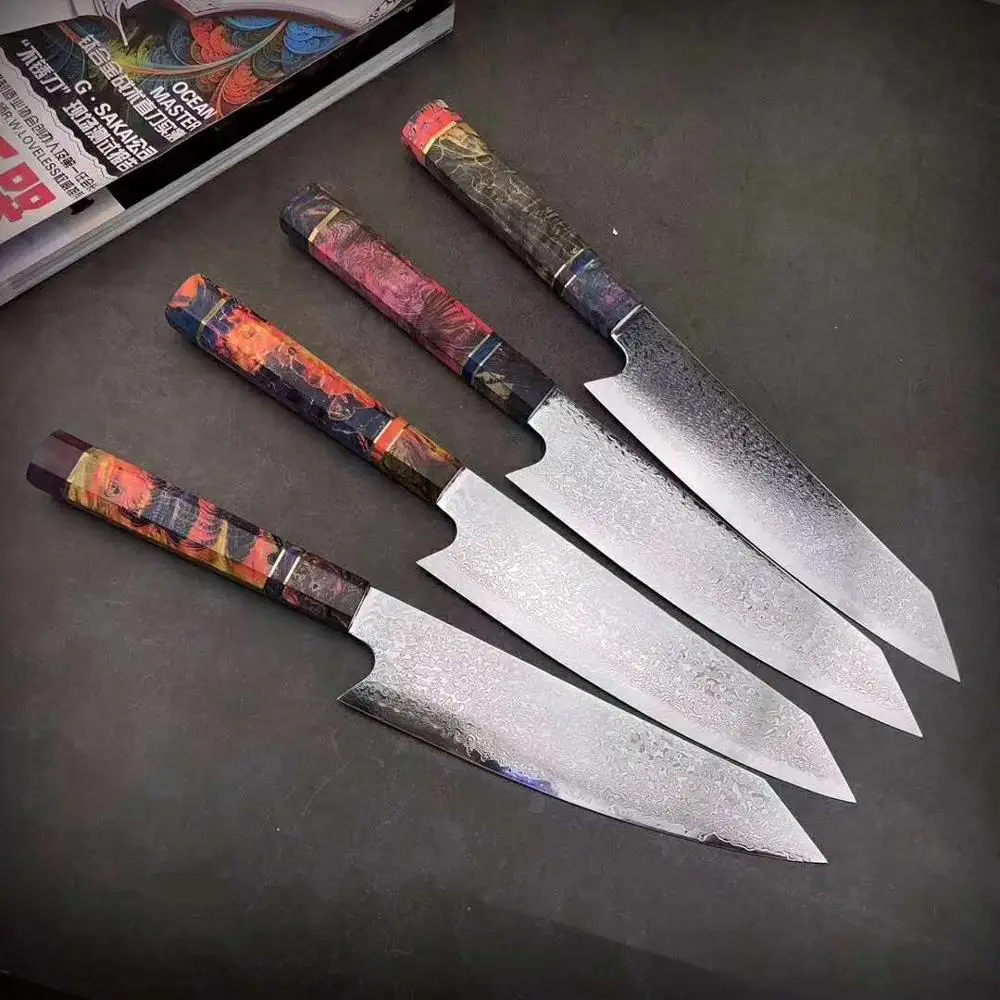 Нож шеф-повара из дамасской стали, нож японского сантоку, универсальные ножи, острый Кливер, нож для нарезки стейка, кухонный нож, стабилизированная деревянная ручка