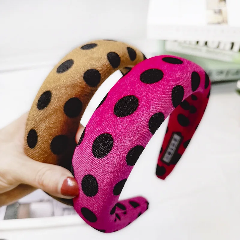 Autumn And Winter Korean-style Polka Dot Large Rims Solid Color Hair Bands Flannel Simple Western Style Hair Bands Manufacturers