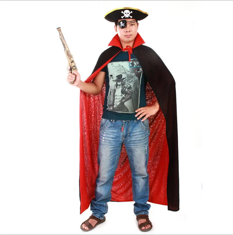 140cm Robe Cape Halloween Devil Death Vampire Pirate Costume Adult Long Red Black Hood Cloak Outfit Scary For Women Men