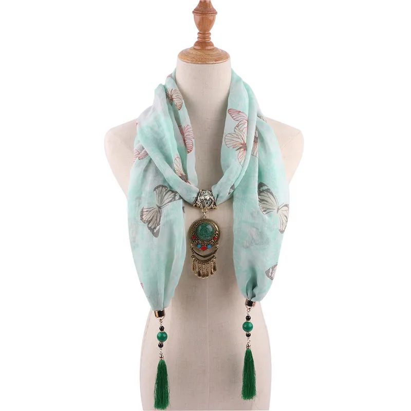 

RUNMEIFA Jewelry Statement Necklace water drop Pendant Scarf Women Bohemia Neckerchief Foulard Femme Accessories Hijab Stores