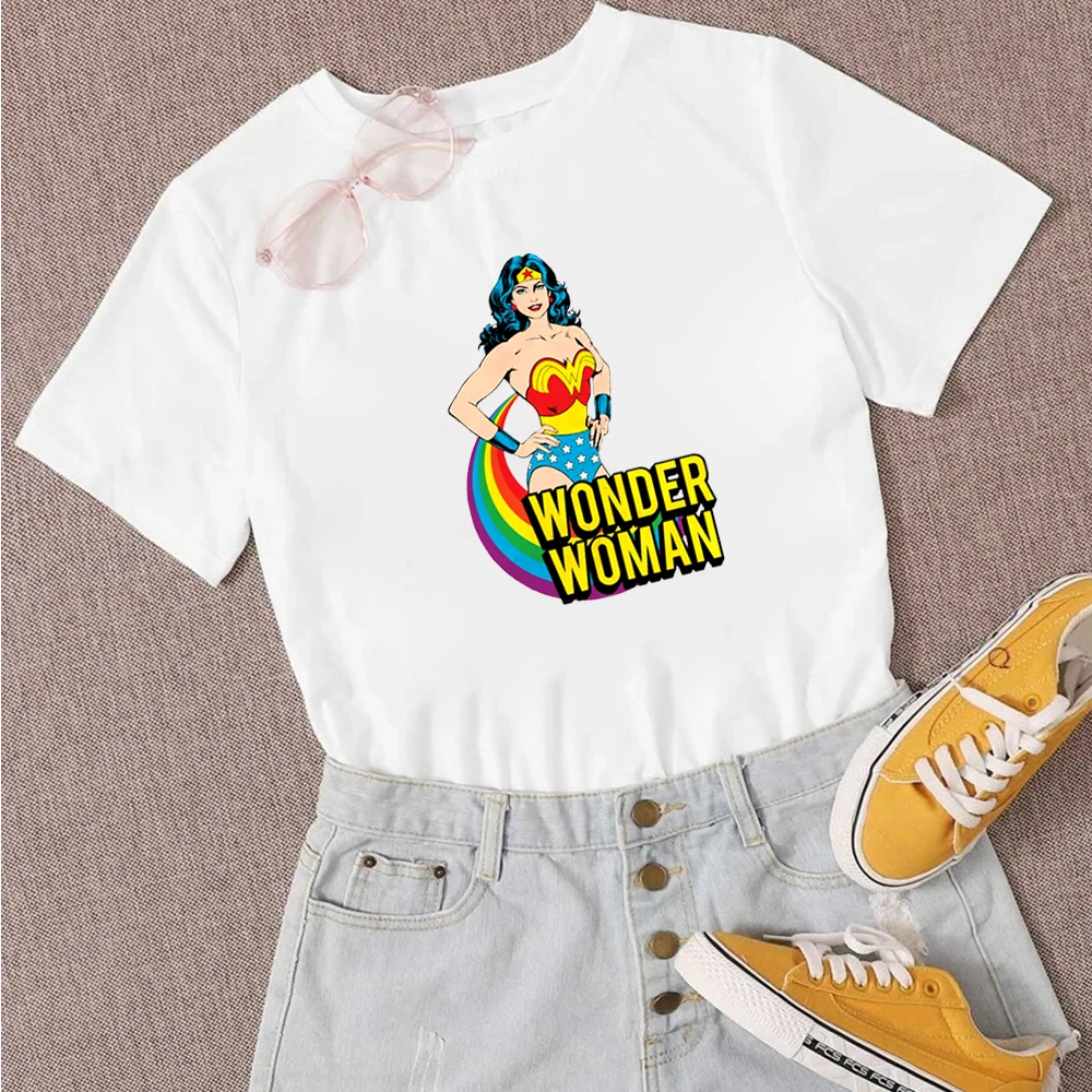 Camisas de moda transpirables de alta calidad para otoño, camiseta blanca de Wonder womant holgada de Hip Hop, camiseta gráfica versátil exquisita