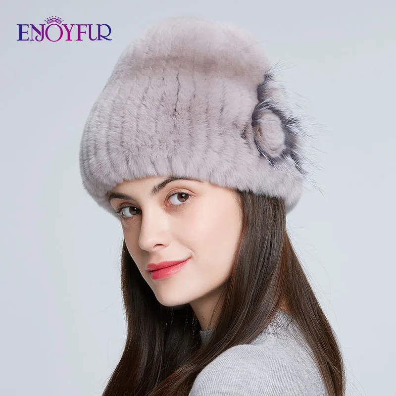Меховые шапки ENJOYFUR зимние женские из натурального меха кролика Рекс модные