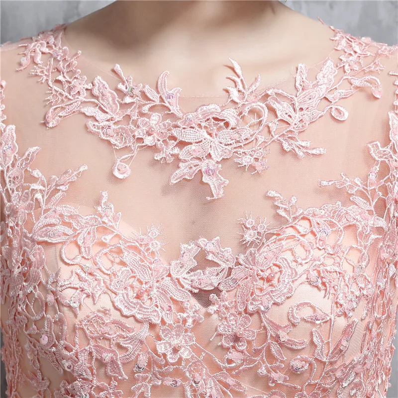 Светло-розовые платья подружки невесты с длинным рукавом Robe de Soiree, круглый вырез, с аппликацией, свадебное платье