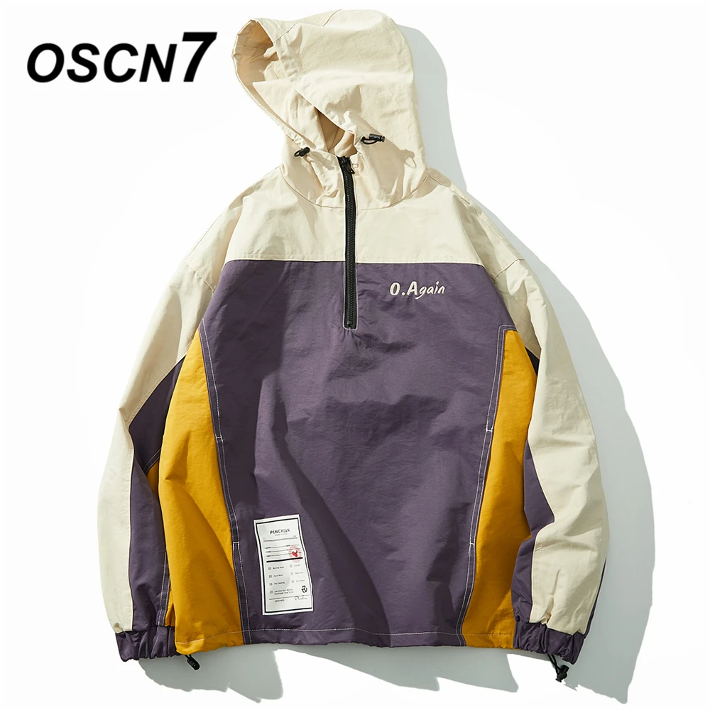 OSCN7, хип-хоп, контрастные цвета, куртки с капюшоном, мужские,, уличная одежда, свободные, повседневные, женские, ветровка, куртки, университетская куртка-бомбер, пальто A111