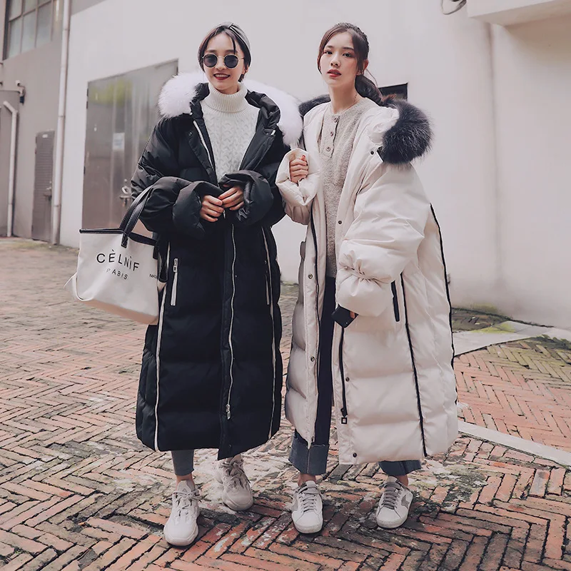 

Photo Shoot Big Brand Black And White Selvage Large Cotton-padded Clothes Oversize Exta-long And Naked Thick down Jacket Cotton-