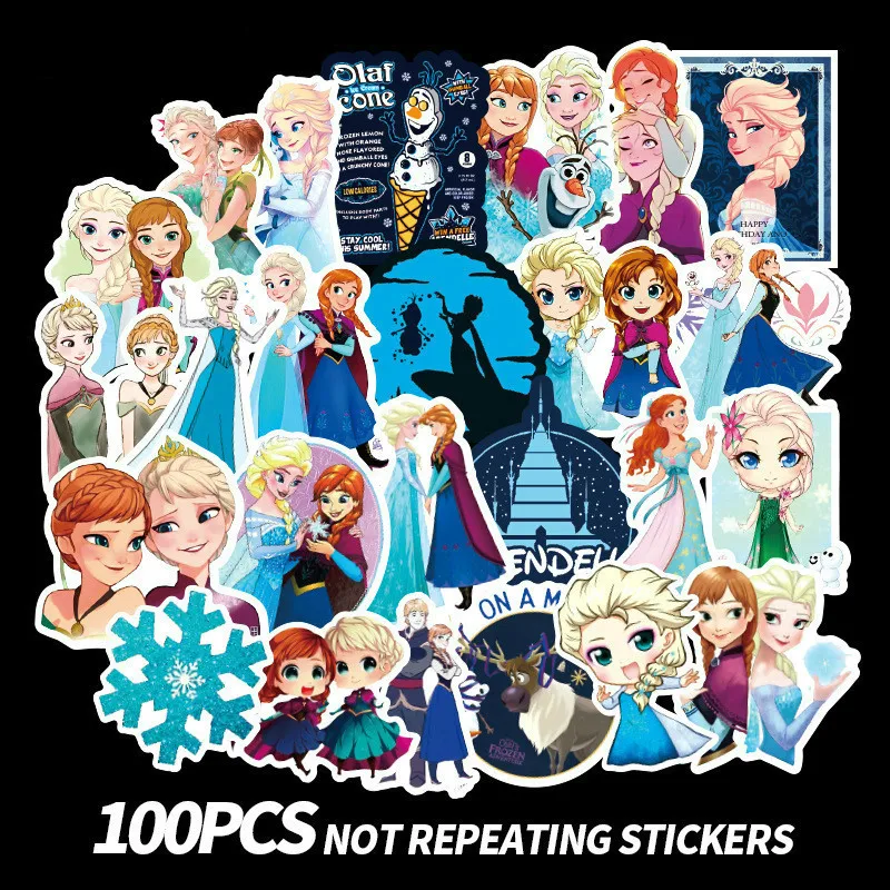 

100Pcs Movie Stickers Princess Anna and Elsa Sticker for Kids on Laptop Skateboard Suitcase Bike