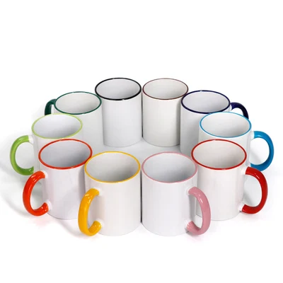 White Ceramic Sublimation Coffee Mug with Colored Rim/Handle