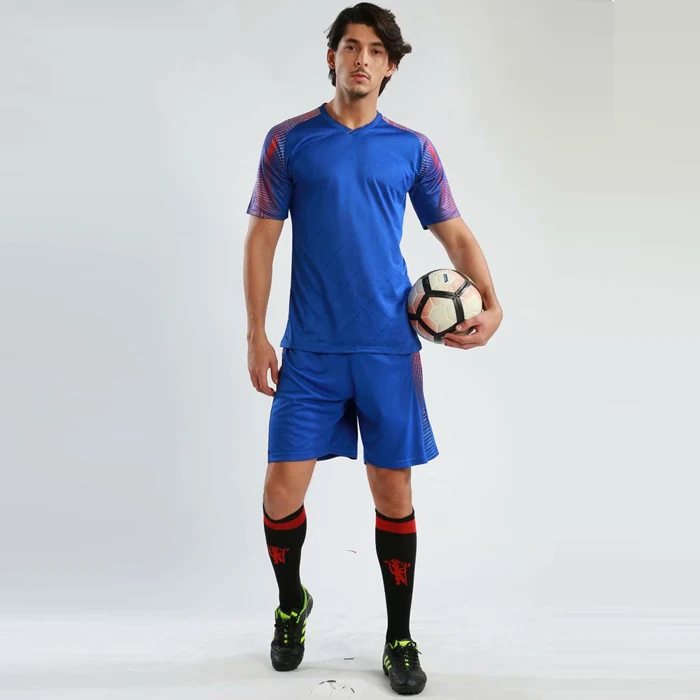 Blue Футбольные майки для взрослых и детей, Maillot de, футбольная команда, Мужская Профессиональная тренировочная форма с коротким рукавом+ штаны, Qick, сухой матч - Цвет: Blue