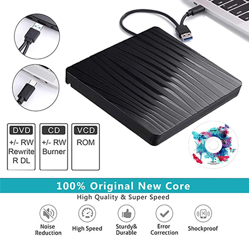 Внешний привод DVD / CD-RW для записи дисков Оптический проигрыватель DVD / CD ROM типа C USB 3.0 для настольных ноутбуков