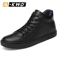 Черная модная кожаная обувь с высоким берцем; Sapato Masculino Couro; обувь на меху для мужчин; удобная одежда; устойчивые простые мужские кроссовки