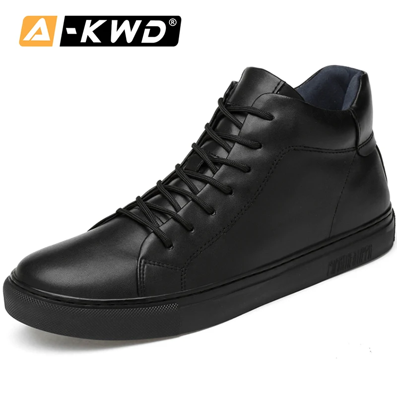 

Black Fashion High Top Leather Shoe Sapato Masculino Couro Fur Elevator Shoes for Men Comfort Wear Resistent Simple Sneakers Men