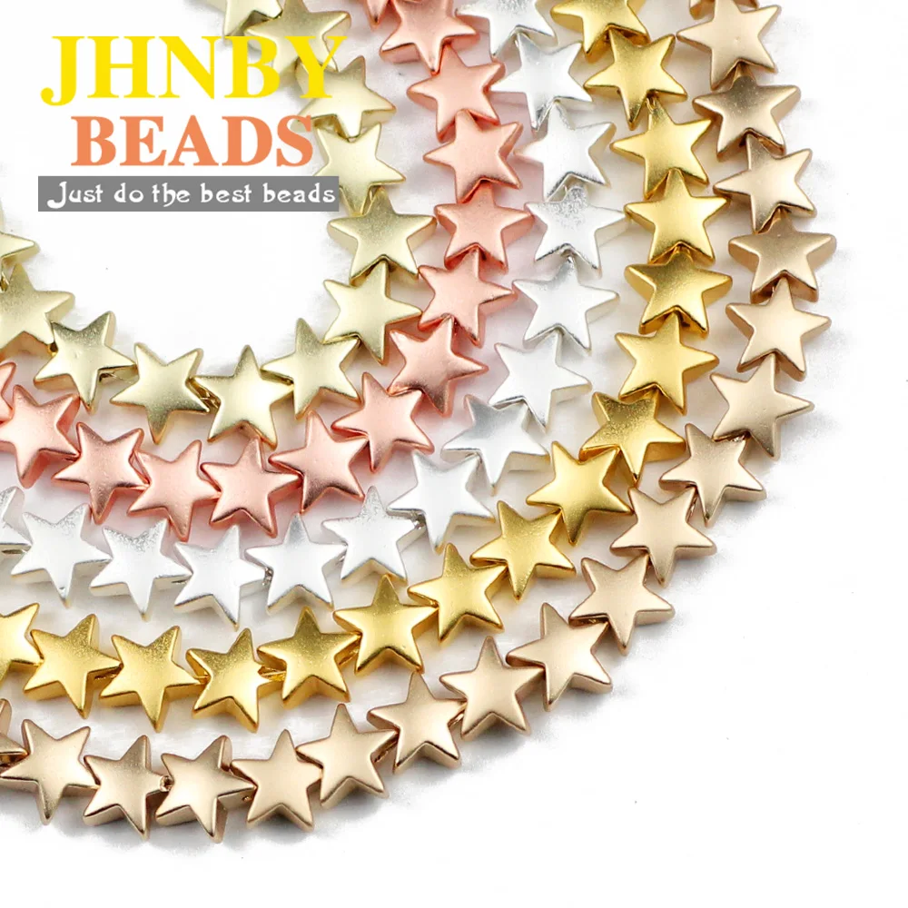 

JHNBY Matte Rose Gold Silvers Five-pointed star Hematite Natural Stone 8mm Spacer Loose Beads For Jewelry Making Diy bracelets
