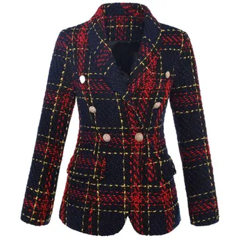 

High Quality Tweed Runway Designer Vintage Plaid Blazer Retro Slim Fit 2019 New Autumn Winter Womens Jacket Outwear Ladies Coat
